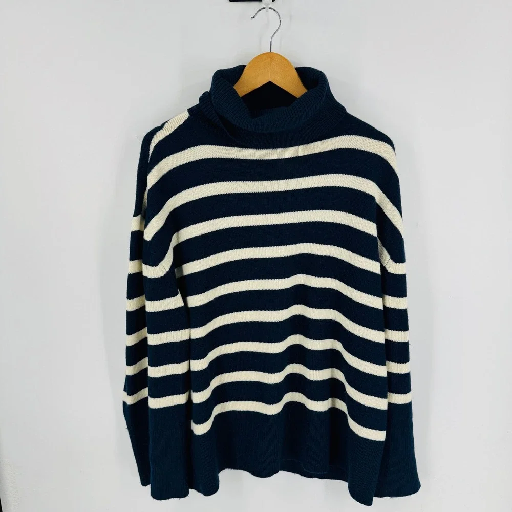 WeWoreWhat Navy Blue Striped Turtleneck Oversized‎ Size XS/S Preppy Coastal